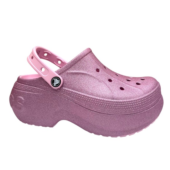 Crocs Womens Mega Wedge Platform Clog Size 7 Rose Glitter Slip-on Water Friendly - Picture 2 of 14